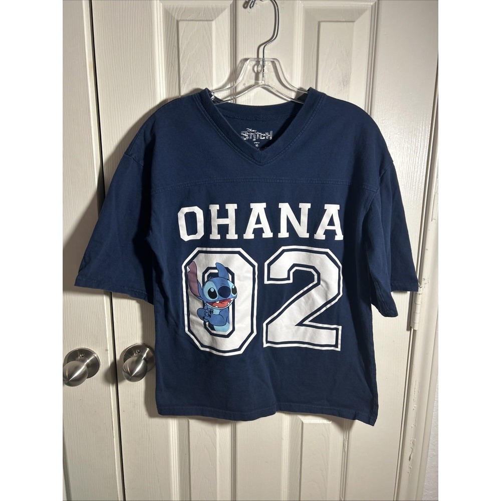 Disney Stitch Ohana 02 Relaxed Fit Jersey T-Shirt Blue Womens XS